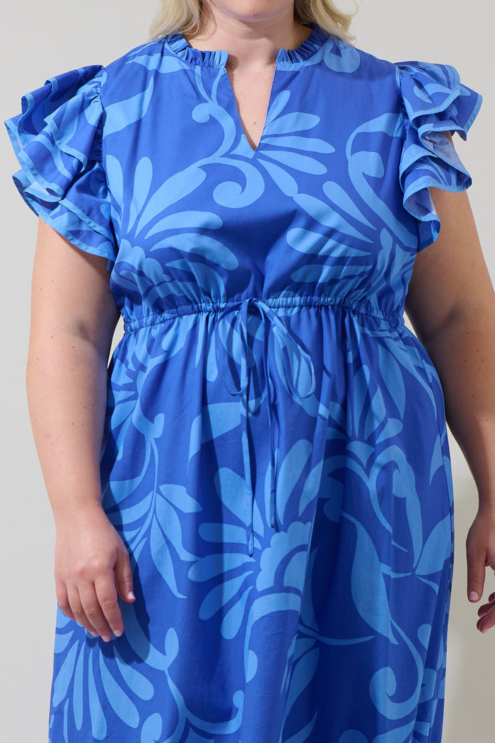 Emidora Floral Kiny Ruffle Midi Dress Curve