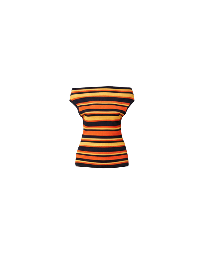 EMMA KNIT TOP TANGERINE NAVY STRIPE