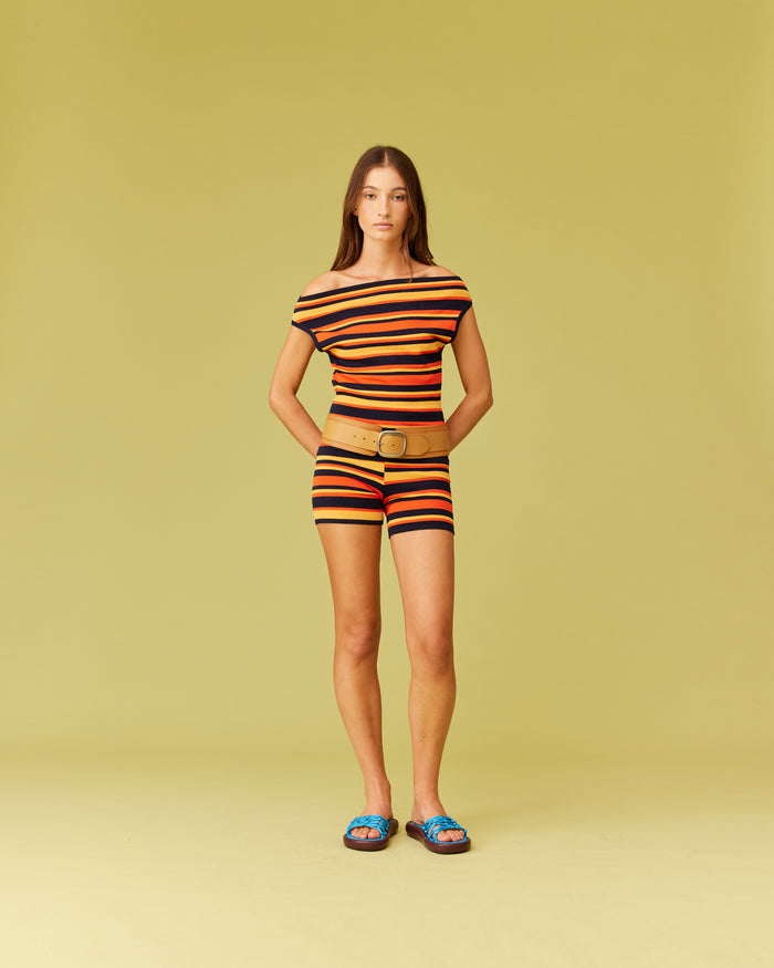 EMMA KNIT TOP TANGERINE NAVY STRIPE