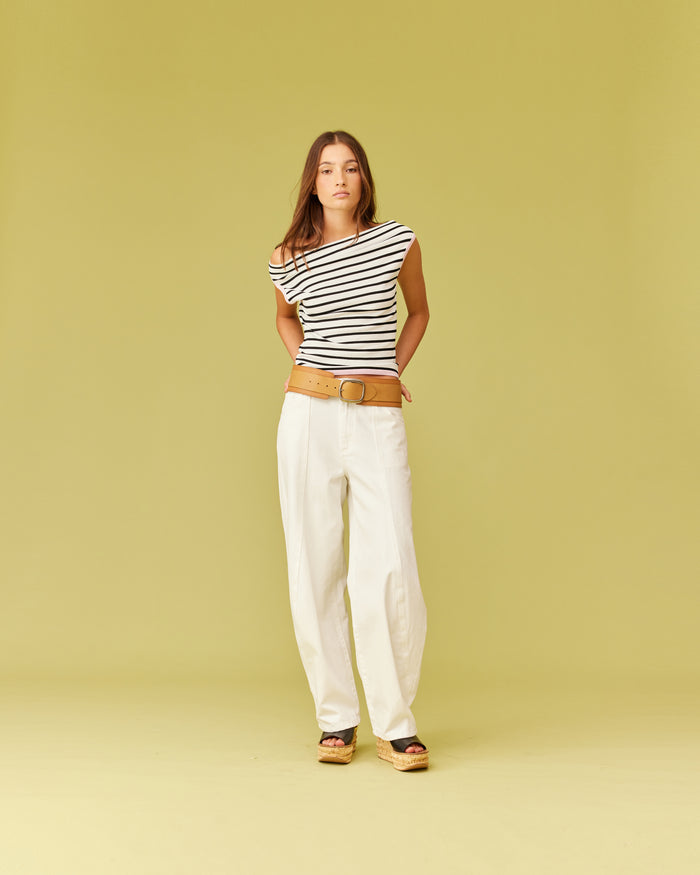 EMMA KNIT TOP WHITE BLACK STRIPE