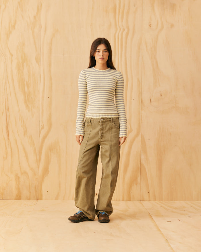 ESME LONG SLEEVE GREY MARLE BUTTER STRIPE