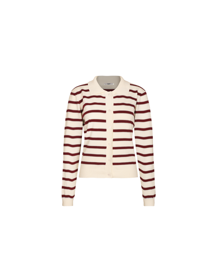 ESME POLO SHIRT WHITE BURGUNDY BLUE STRIPE