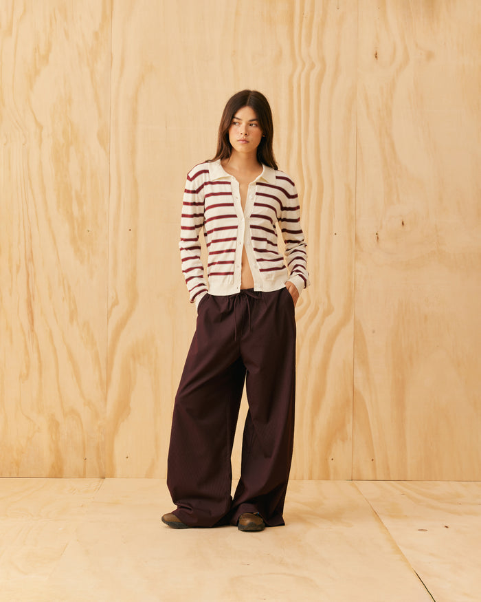 ESME POLO SHIRT WHITE BURGUNDY BLUE STRIPE