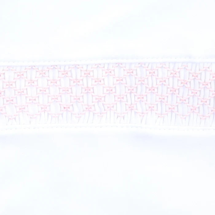 Essentials White Pink Smocked Gown — Pima Cotton Newborn Gown