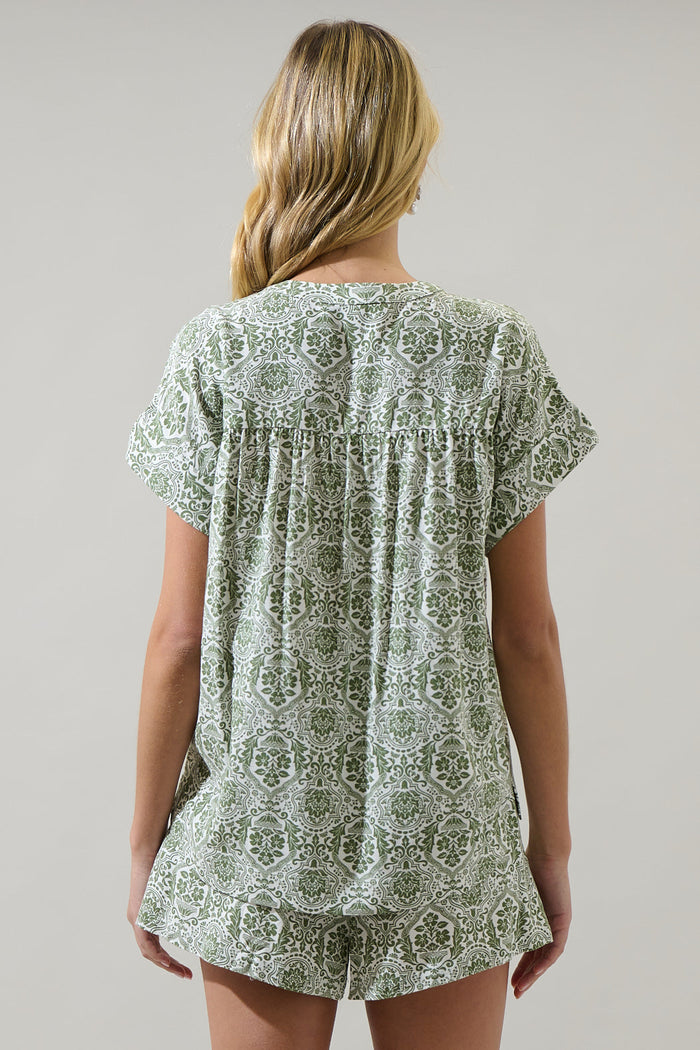 Estrada Floral Miah Split Neck Blouse