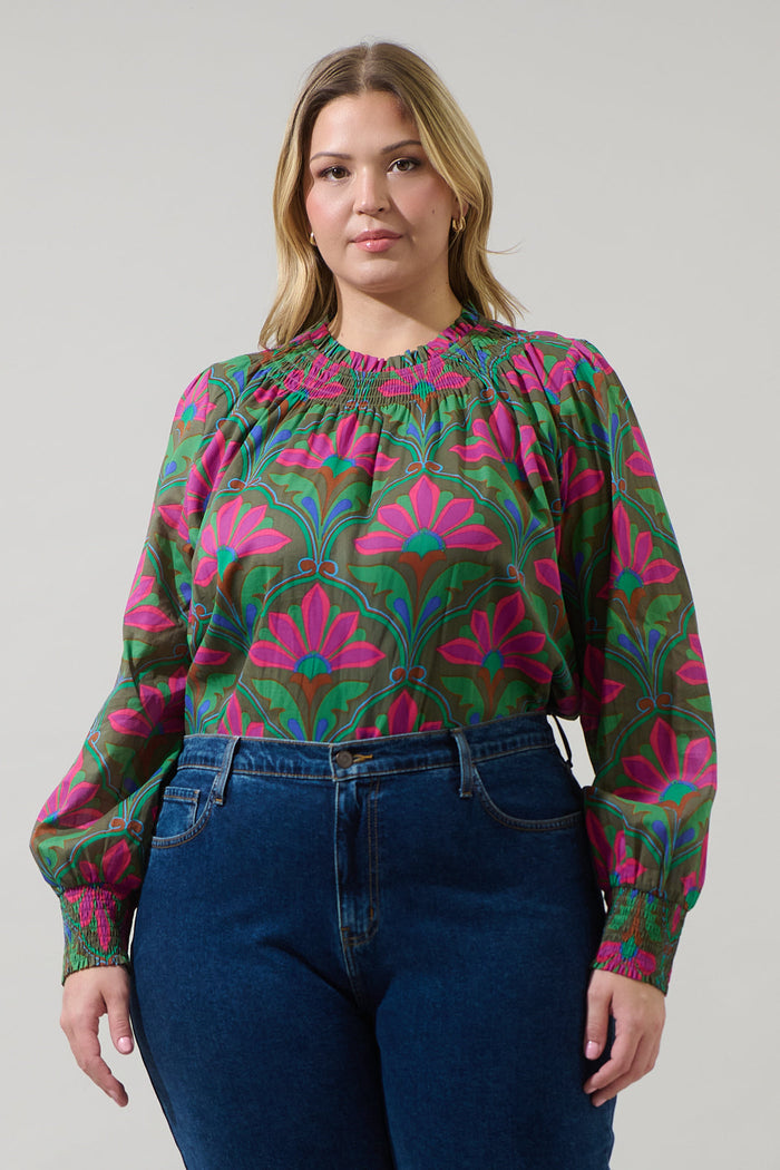 Evanna Floral Noehmi Long Sleeve Top Curve