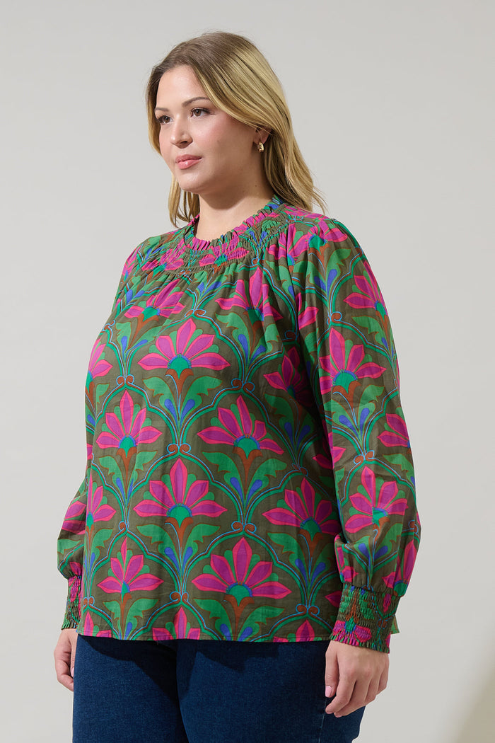 Evanna Floral Noehmi Long Sleeve Top Curve