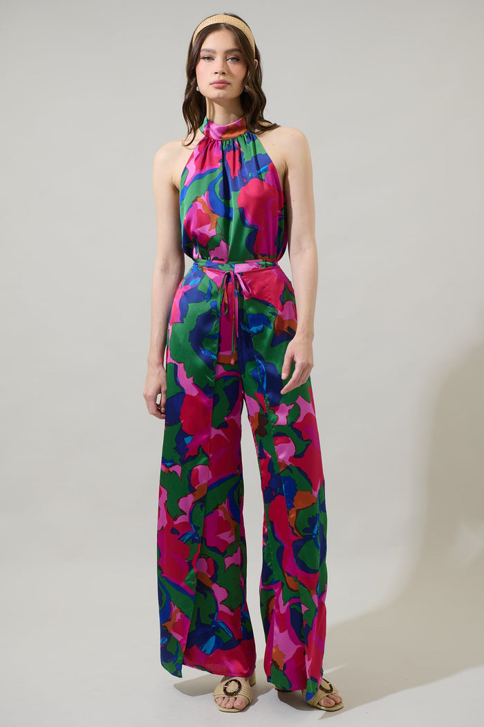 Evolet Floral Nature Halter Neck Sleeveless Top
