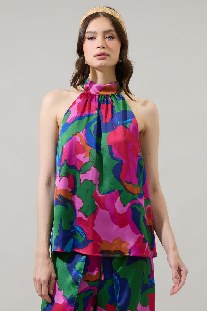 Evolet Floral Nature Halter Neck Sleeveless Top
