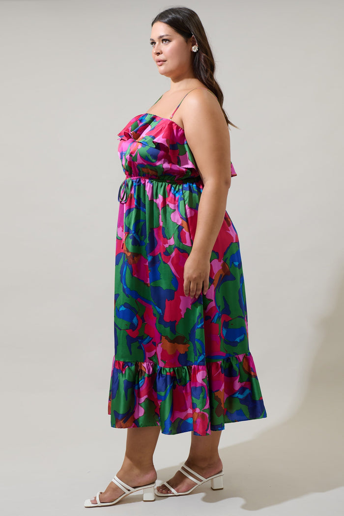 Evolet Floral Paige Ruffled Midi Dress Curve