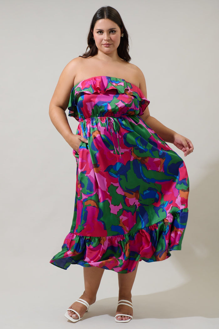 Evolet Floral Paige Ruffled Midi Dress Curve