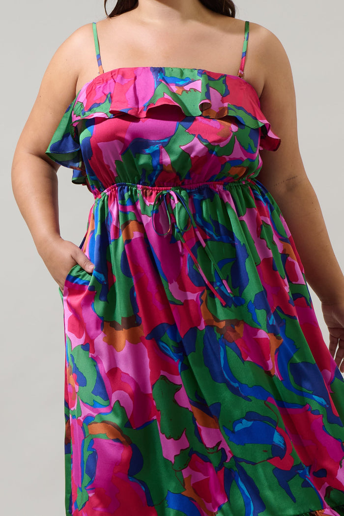 Evolet Floral Paige Ruffled Midi Dress Curve