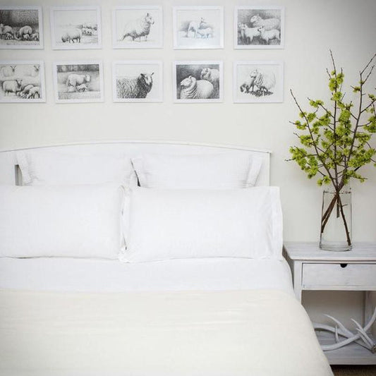 Wool white colour king wool blanket with co-ordinated stitch.