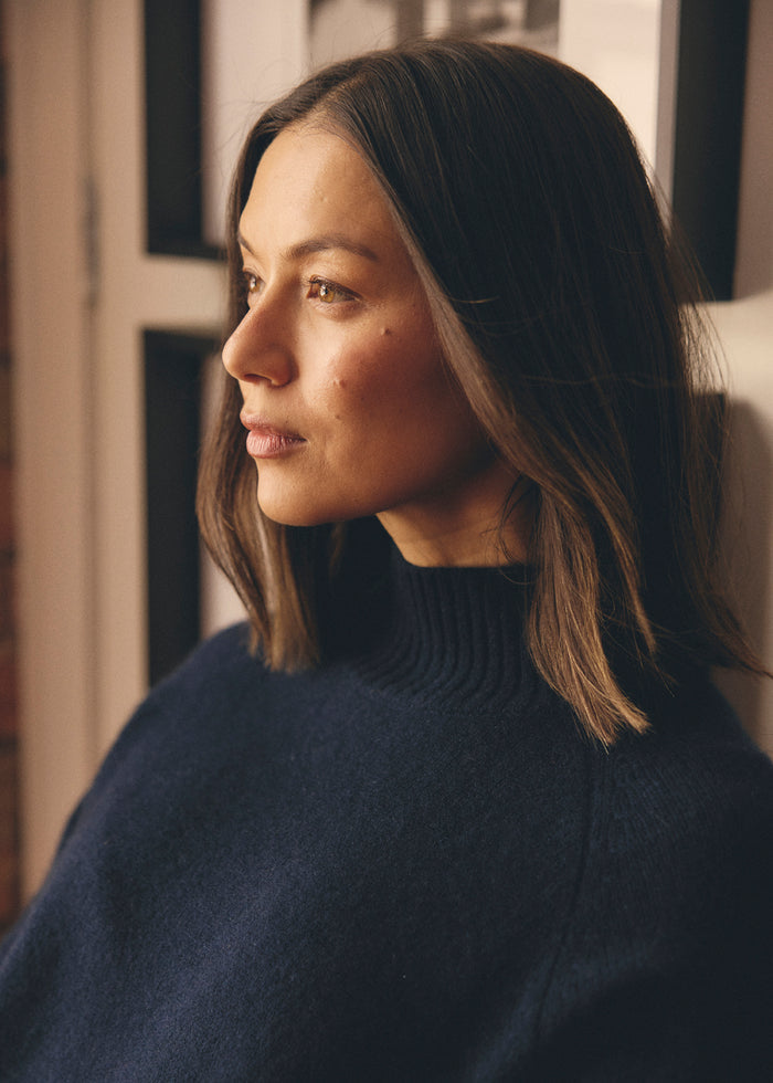 Fifi Cashmere Polo Sweater In Midnight Navy