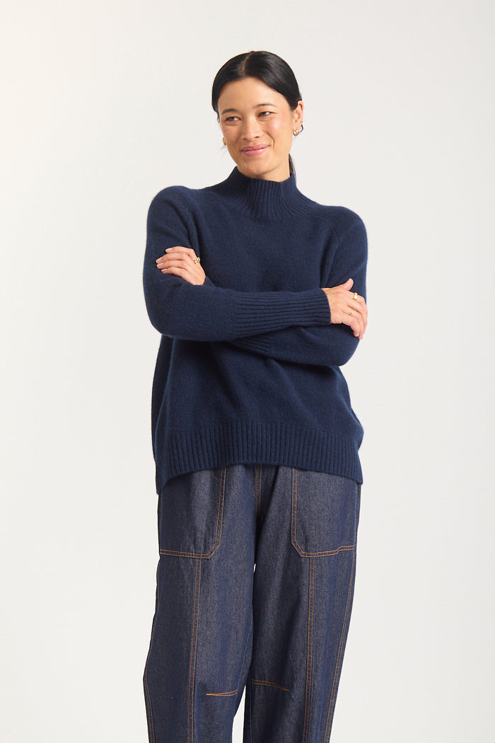 Fifi Cashmere Polo Sweater In Midnight Navy