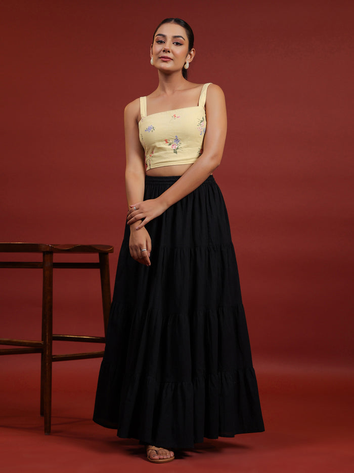 Flared Black Maxi Skirt For Women