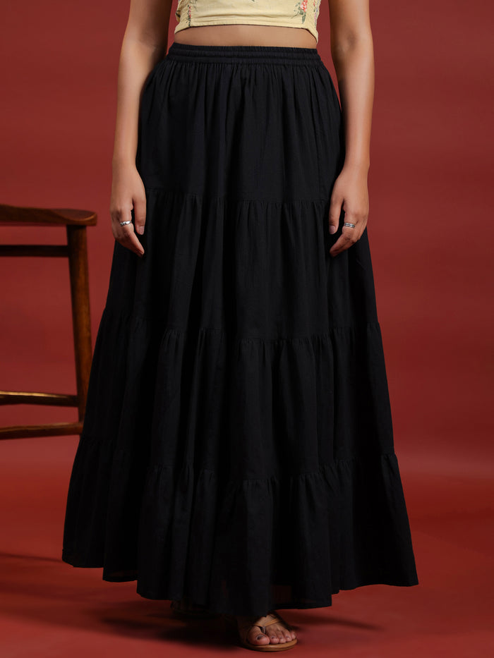 Flared Black Maxi Skirt For Women