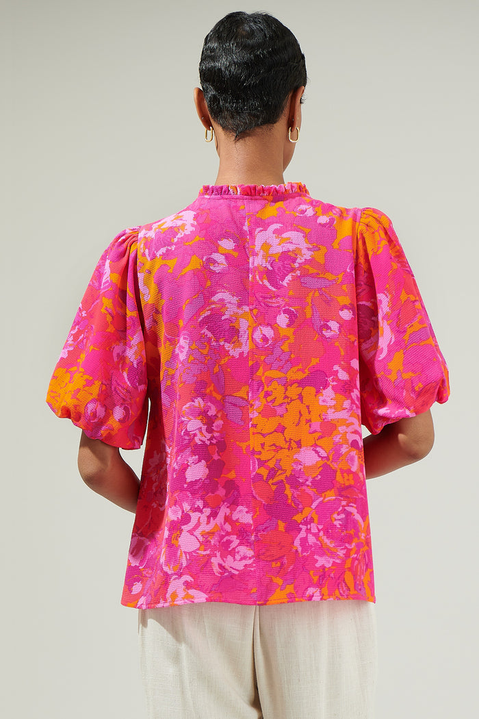 Flirty Floral Split Neck Blouse