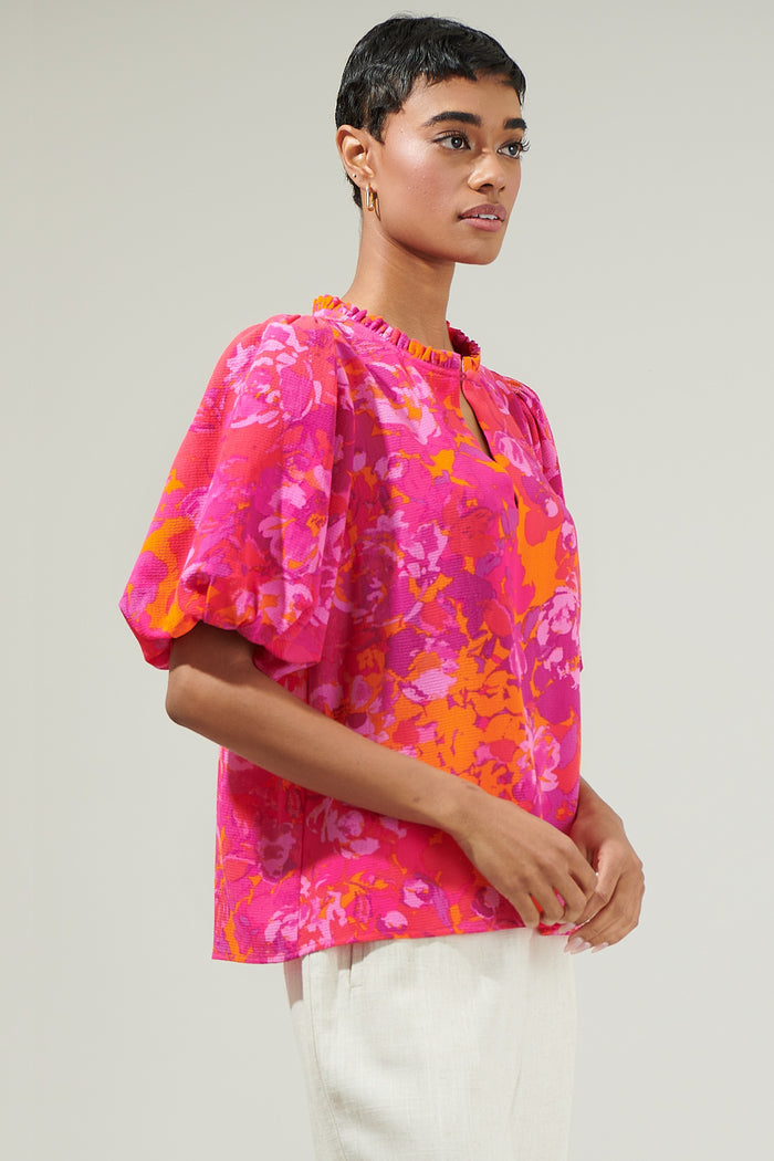 Flirty Floral Split Neck Blouse