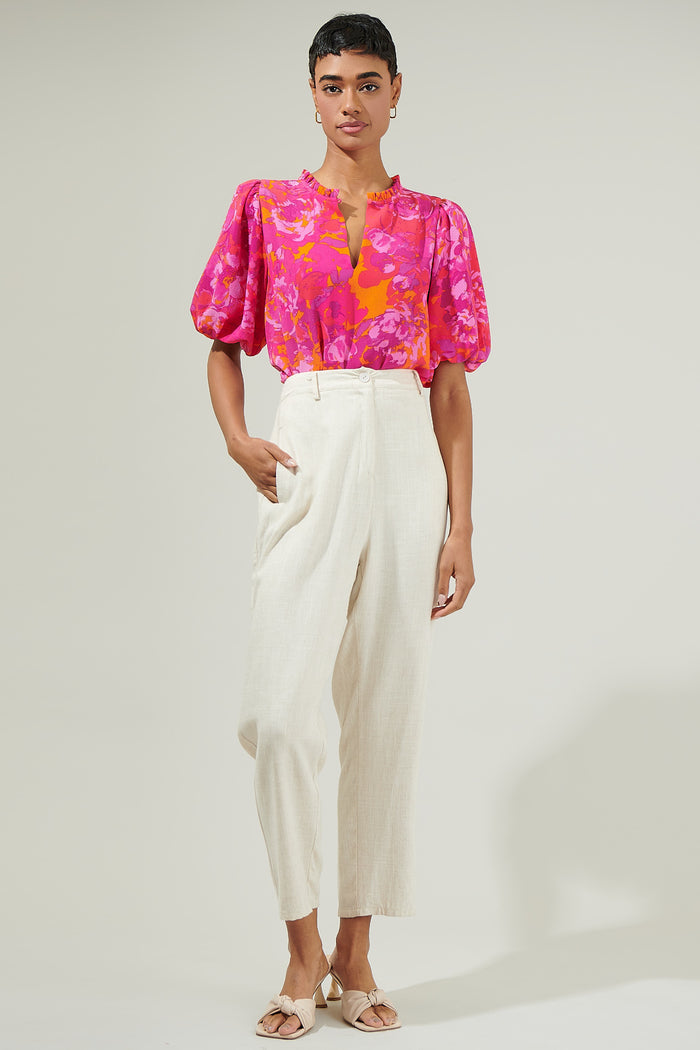 Flirty Floral Split Neck Blouse