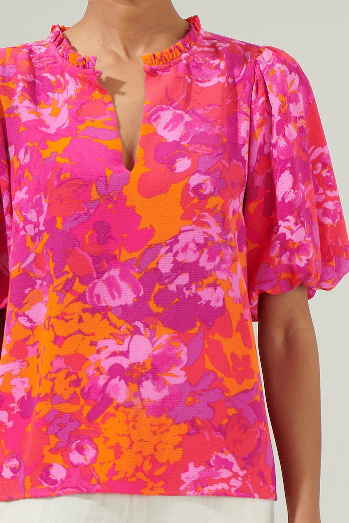 Flirty Floral Split Neck Blouse
