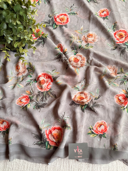 Floral printed georgette saree