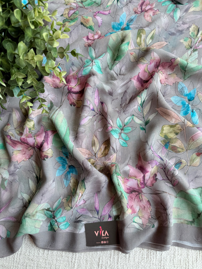 Floral printed georgette saree