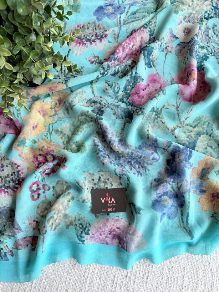 Floral printed georgette saree