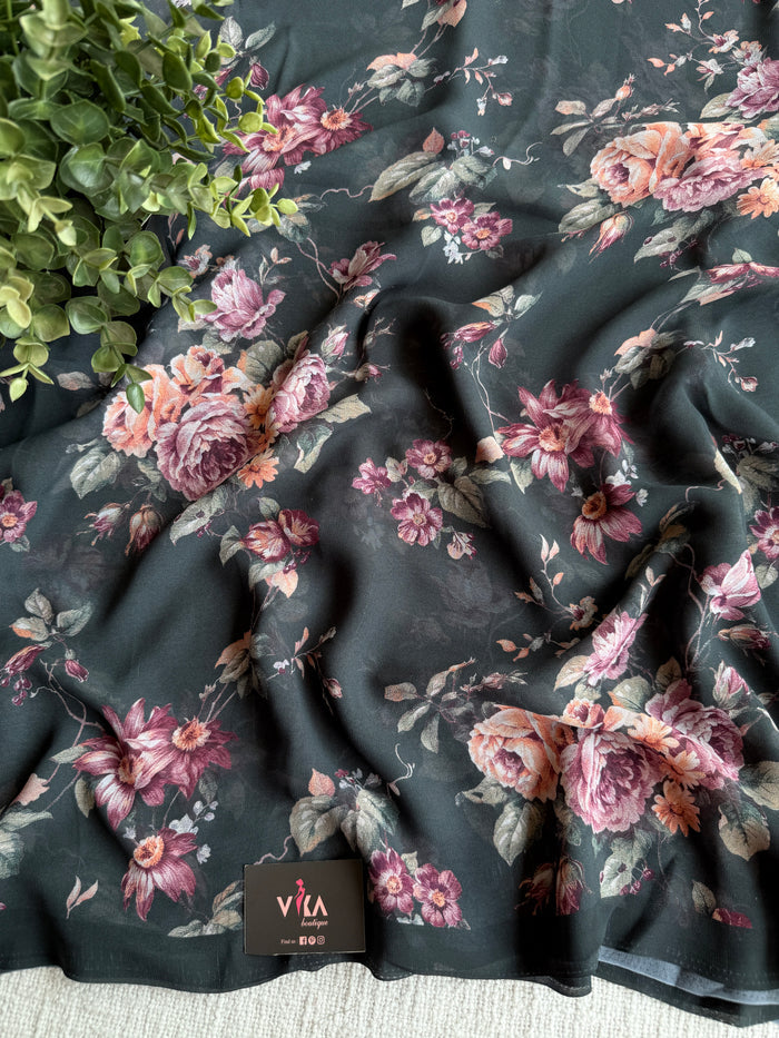 Floral printed georgette saree