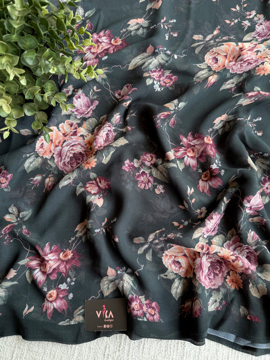 Floral printed georgette saree