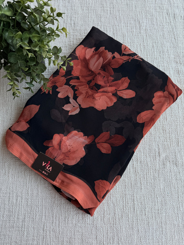 Floral printed georgette saree