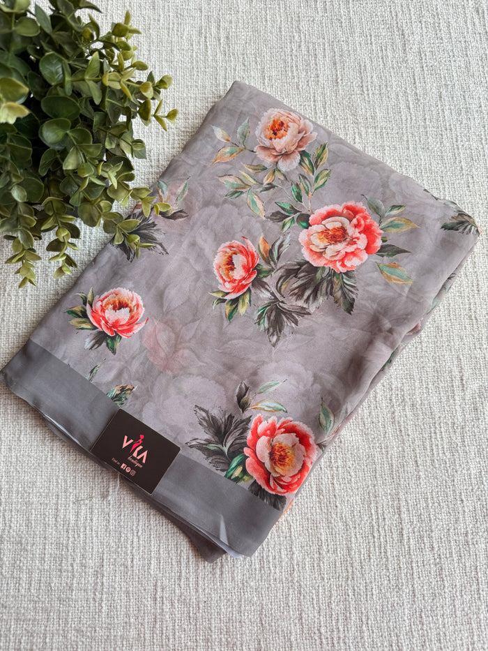 Floral printed georgette saree