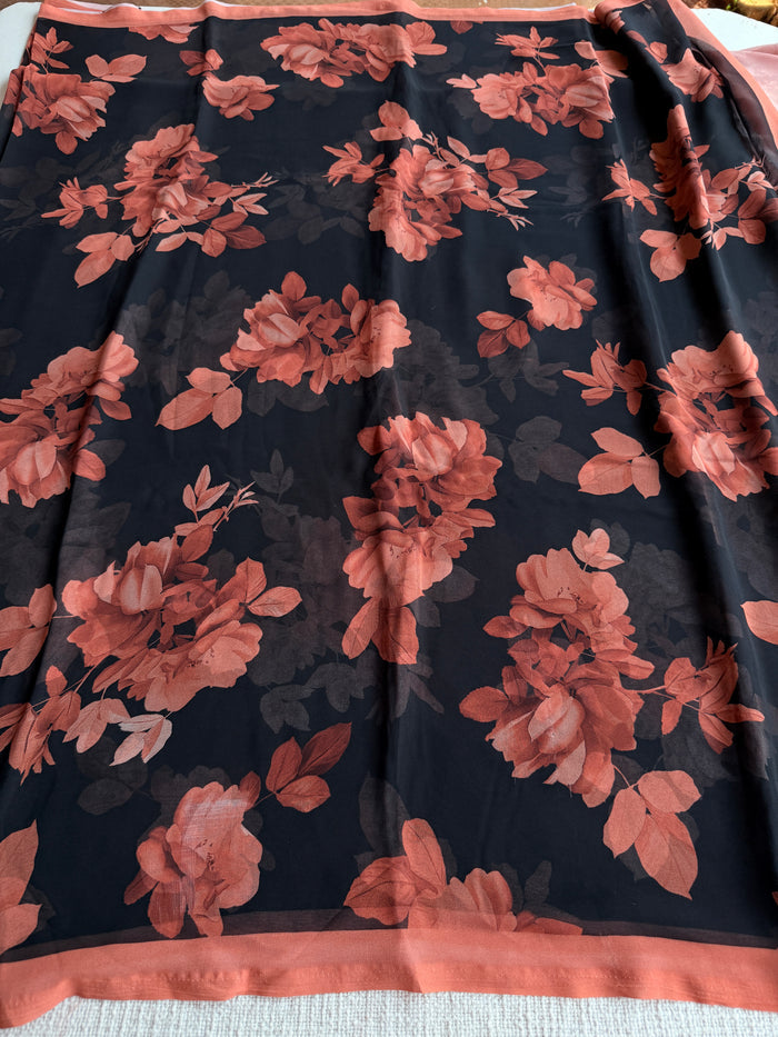 Floral printed georgette saree