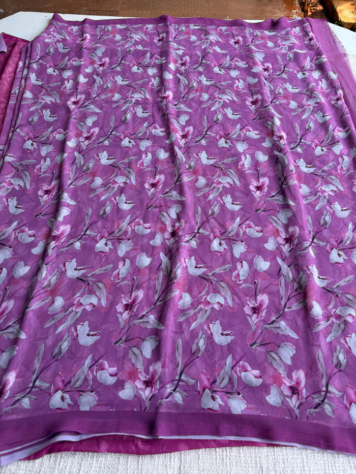 Floral printed georgette saree
