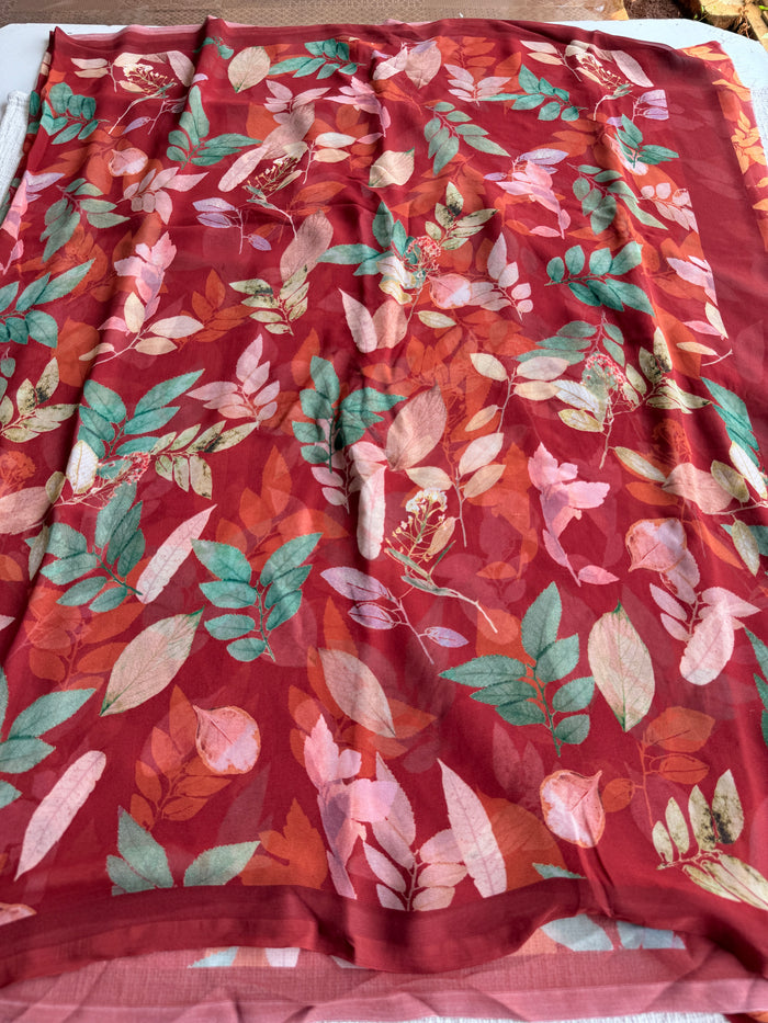 Floral printed georgette saree