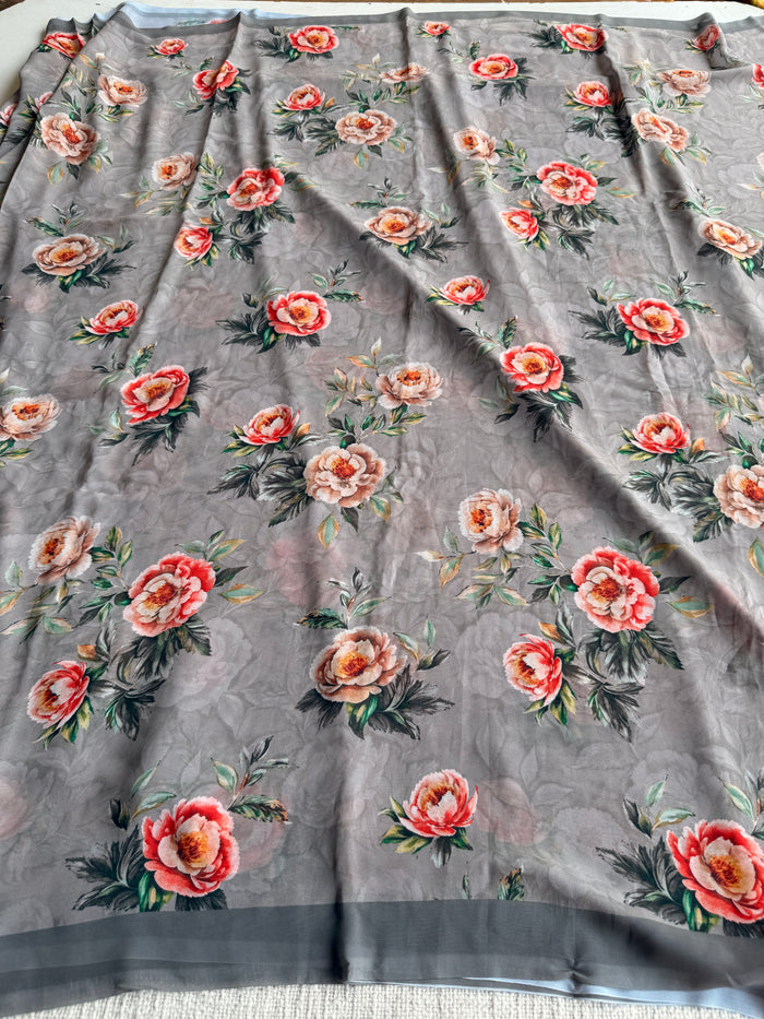 Floral printed georgette saree