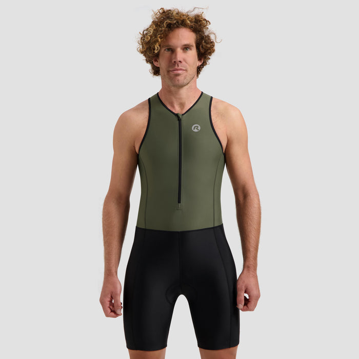 Rogelli Florida triathlonpak zonder mouwen zwart en legergroen heren gedragen voorkant.
