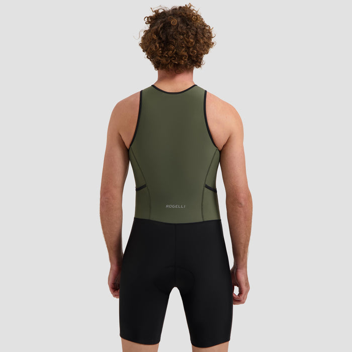 Rogelli Florida triathlonpak zonder mouwen zwart en legergroen heren gedragen achterkant.