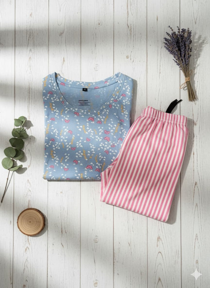 Irah Vastra ribbed T-shirt in blue — folded flat lay view