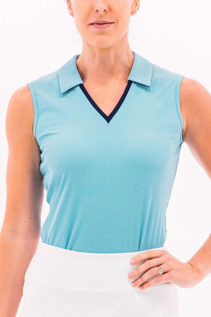 Foray Golf Women's Blue V-neck Ribbed Sleeveless Polo Size XL MSP$110