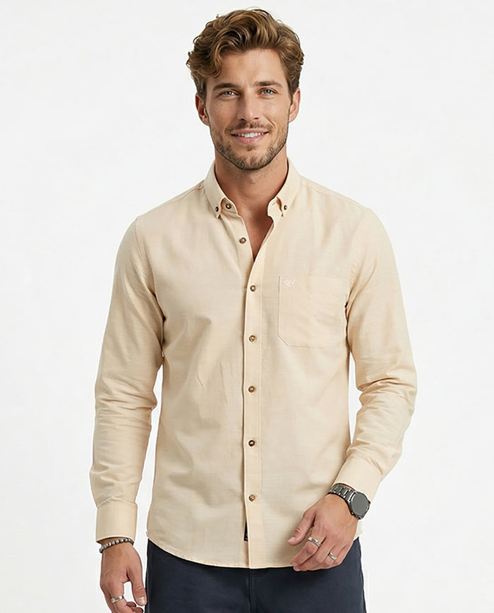 Full-Sleeve Breeze Linen Shirt in Sand Beige