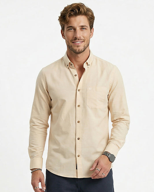 Full-Sleeve Breeze Linen Shirt in Sand Beige