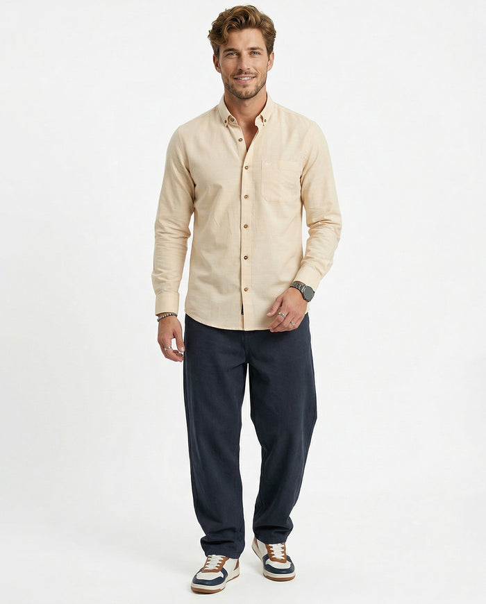 Full-Sleeve Breeze Linen Shirt in Sand Beige