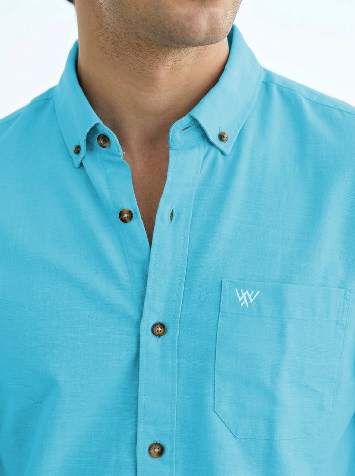 Full-Sleeve Breeze Linen Shirt in Sky Blue