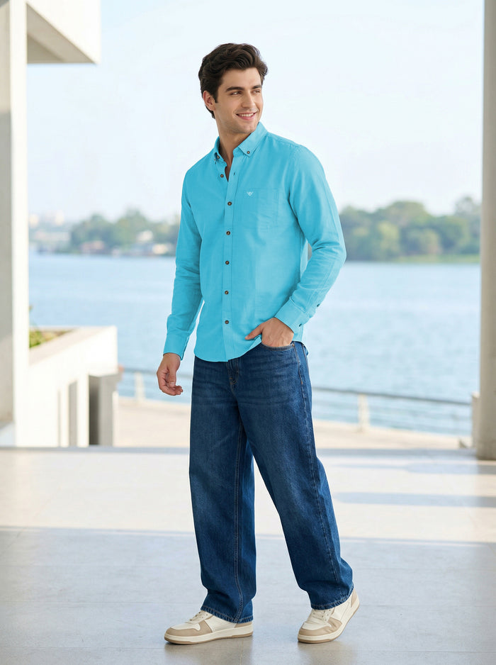 Full-Sleeve Breeze Linen Shirt in Sky Blue