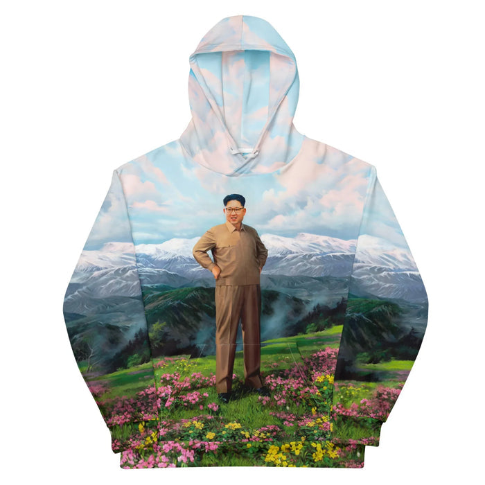 Evoking the bold style of mid-century political propaganda, this surreal, painterly landscape centers on a beaming, bespectacled man in a utilitarian khaki suit (hands on hips). Contact us with accessibility feedback, we'd love to help!
