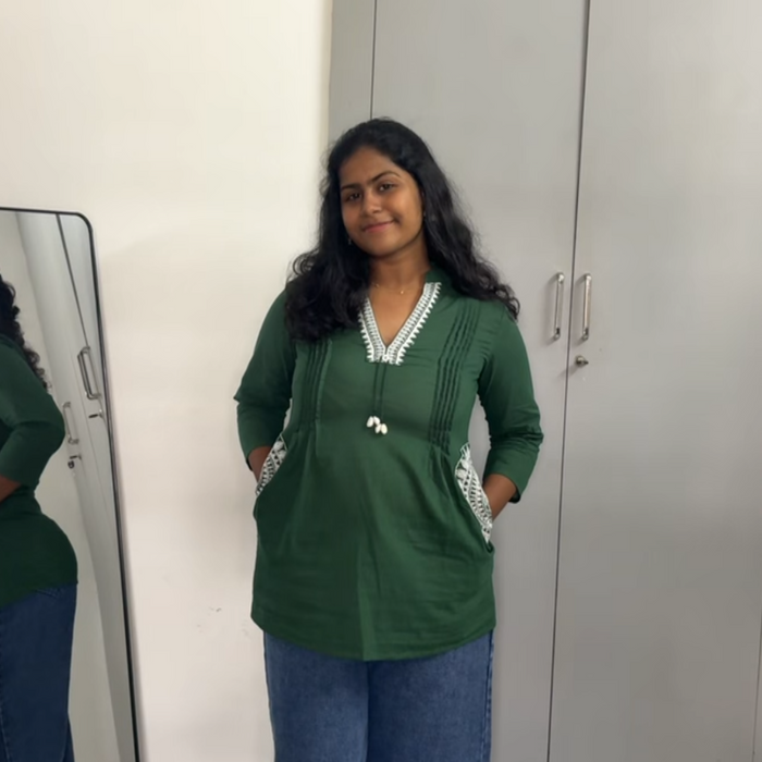 Green Embroidery Short Top