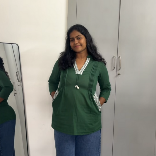 Green Embroidery Short Top