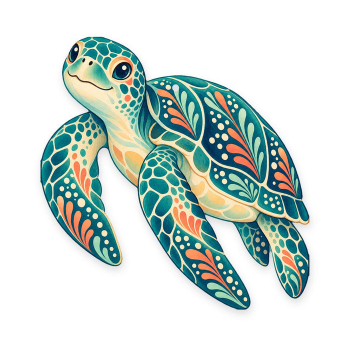 Green Sea Turtle folk art ornament O89 on white, laser-cut maple wood, made in USA