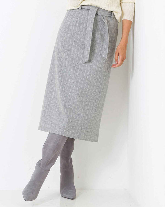 Hailey A Line Belted Wool Mix Tweed Lined Skirt - The Classic Boutique